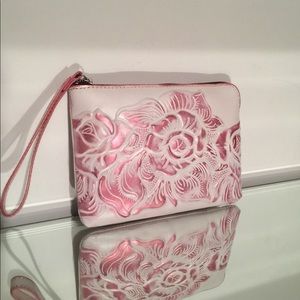 Patricia Nash White/ Pink tooled Cassini Wristlet.